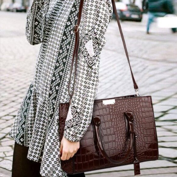 Top-handle Handbags Purse Women Crocodile Pattern Satchel Pu Leather Shoulder Ba - Picture 7 of 7